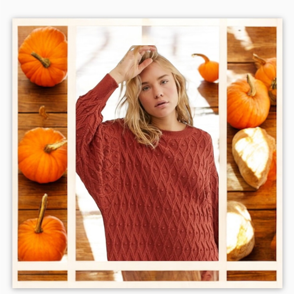 Free People Terracotta Cable Knit Midi Nicole Sweater Dress SZ M NWOT 😍🍂